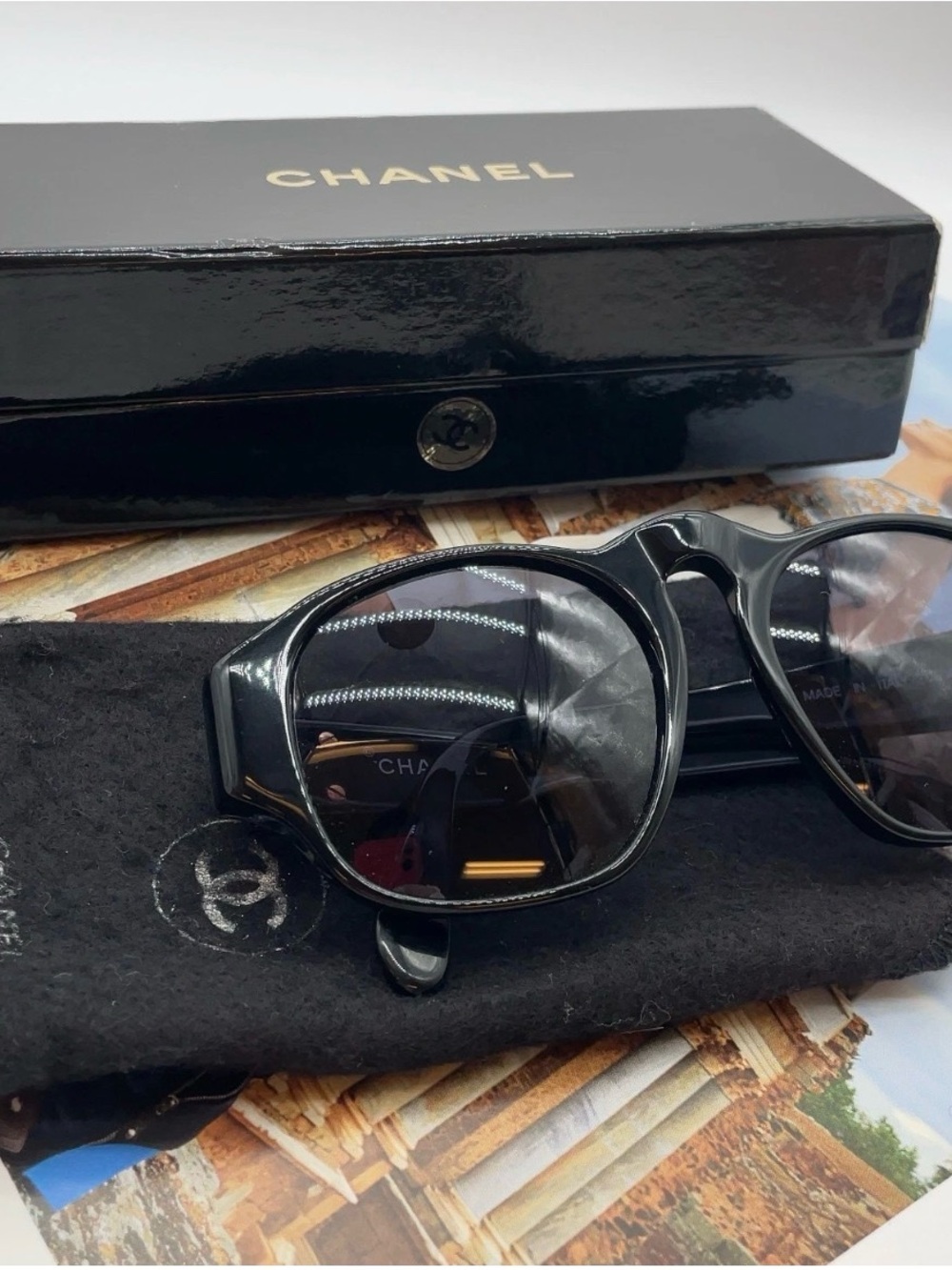 CHANEL Black Gloss Sunglasses with Branded Case